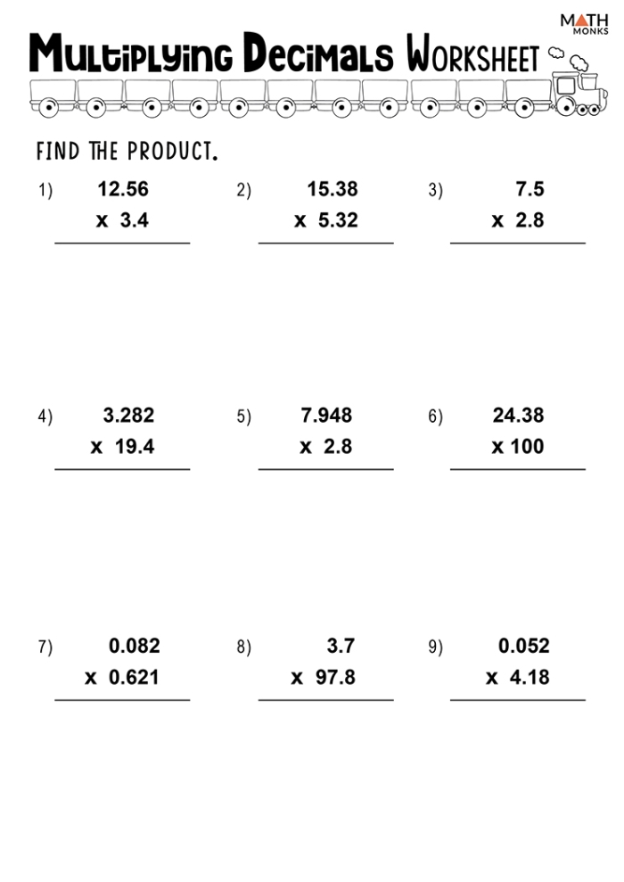Fifth grade students learning how to multiply decimal numbers with step-by-step examples and practice problems