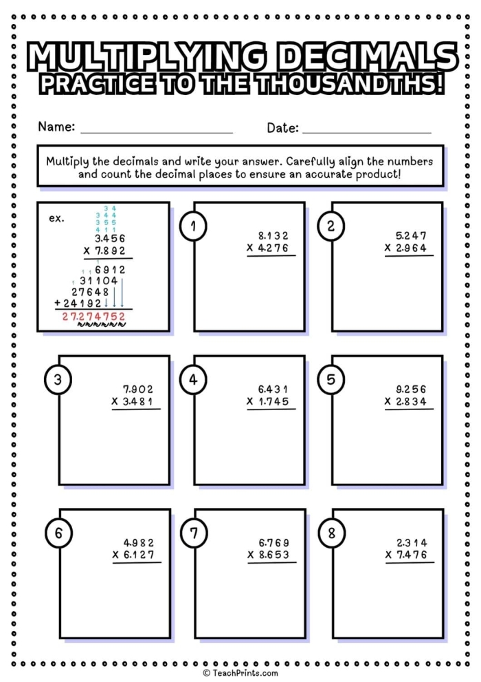 Multiplying Decimals Worksheet - Image 2 Worksheet for practicing multiplication of decimals with word problems for fifth graders