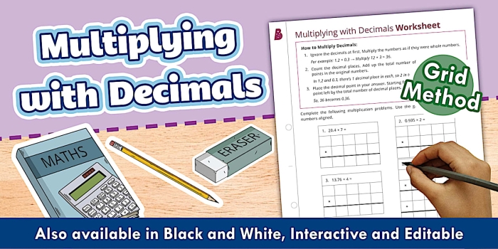 Worksheet for practicing how to multiply decimals with problem-solving activities