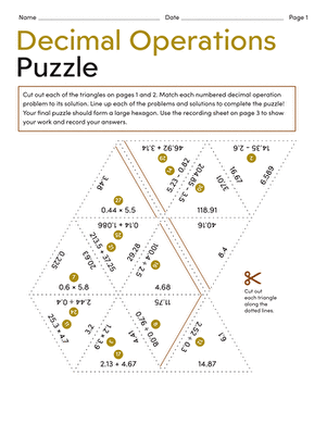 Engaging math puzzle activity to test decimal operations knowledge Decimal Operations Puzzle worksheet for fifth graders to enhance math skills