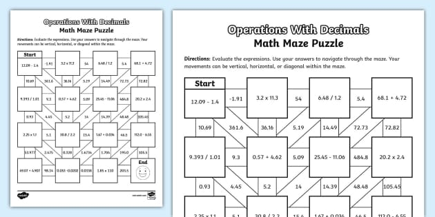 Decimal Operations Puzzle Worksheet for Fifth Graders fifth grade decimal operations puzzle worksheet featuring engaging math challenges