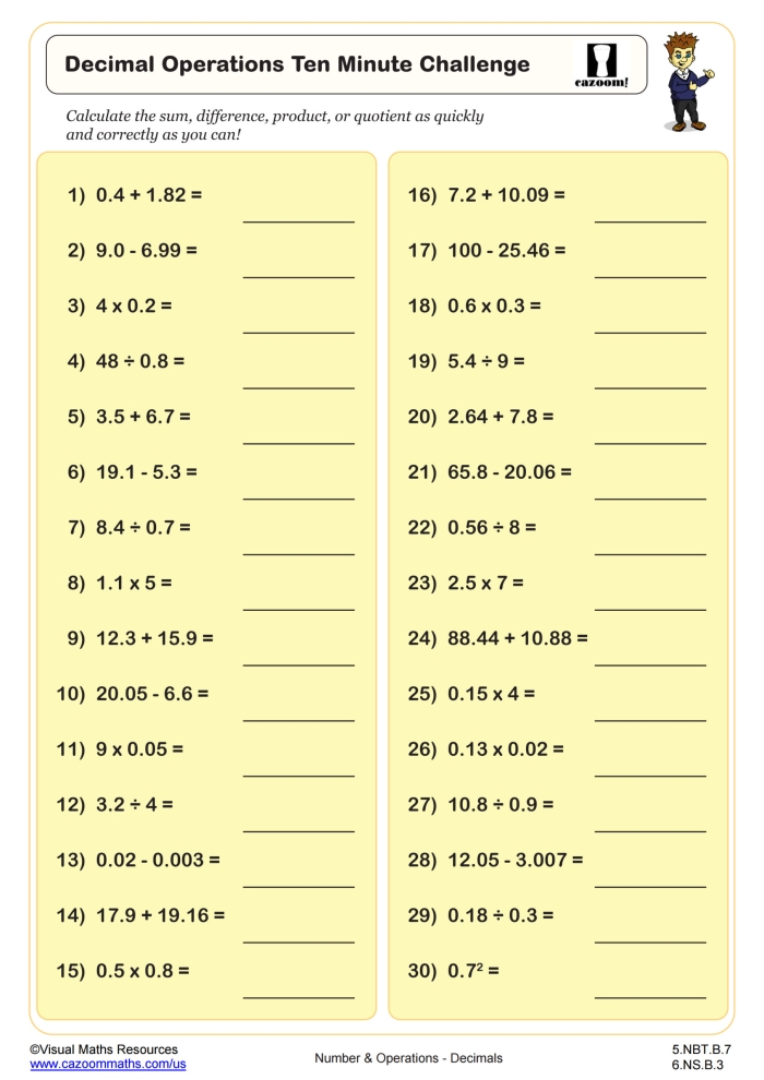Engaging math activity for practicing decimal operations Worksheet featuring a decimal operations puzzle for fifth graders