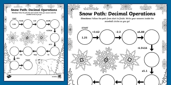 Engaging one-page exercise for practicing mixed decimal operations Worksheet featuring Decimal Operations: Follow the Path for fifth graders