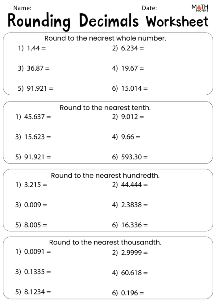 Rounding Decimals Practice Worksheet for Fifth Grade Students 2 Fifth grade math worksheet featuring decimal rounding and value comparison exercises