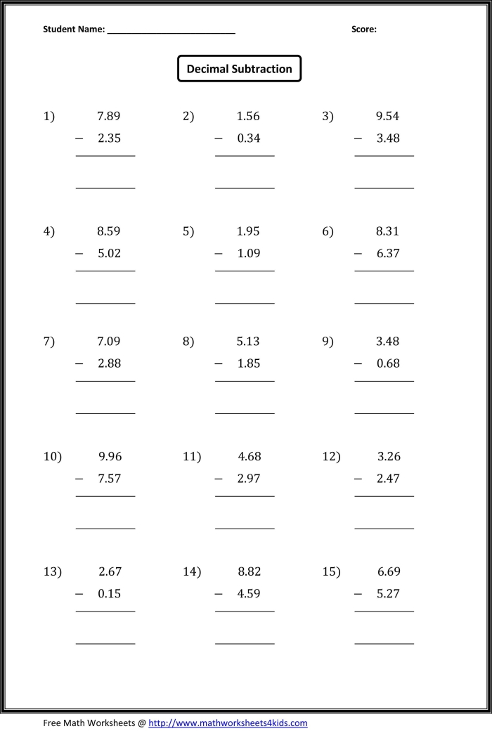 Worksheet 25: Practice subtracting decimals with this engaging printable for students Subtracting with Decimals worksheet for fifth graders focusing on subtraction skills