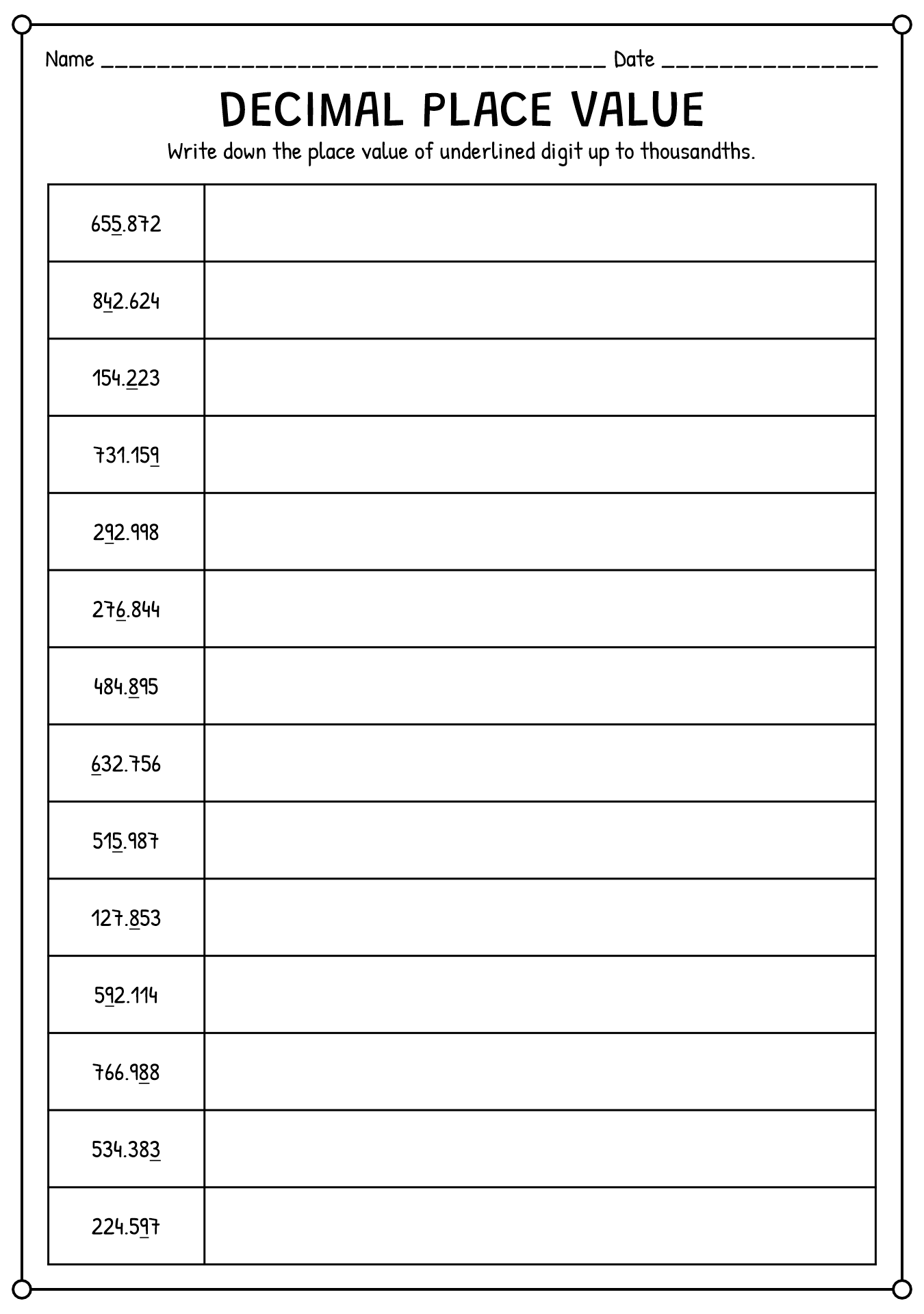 Decimals in expanded form worksheet for educational use in fifth grade Worksheet for fifth graders practicing decimals in expanded form