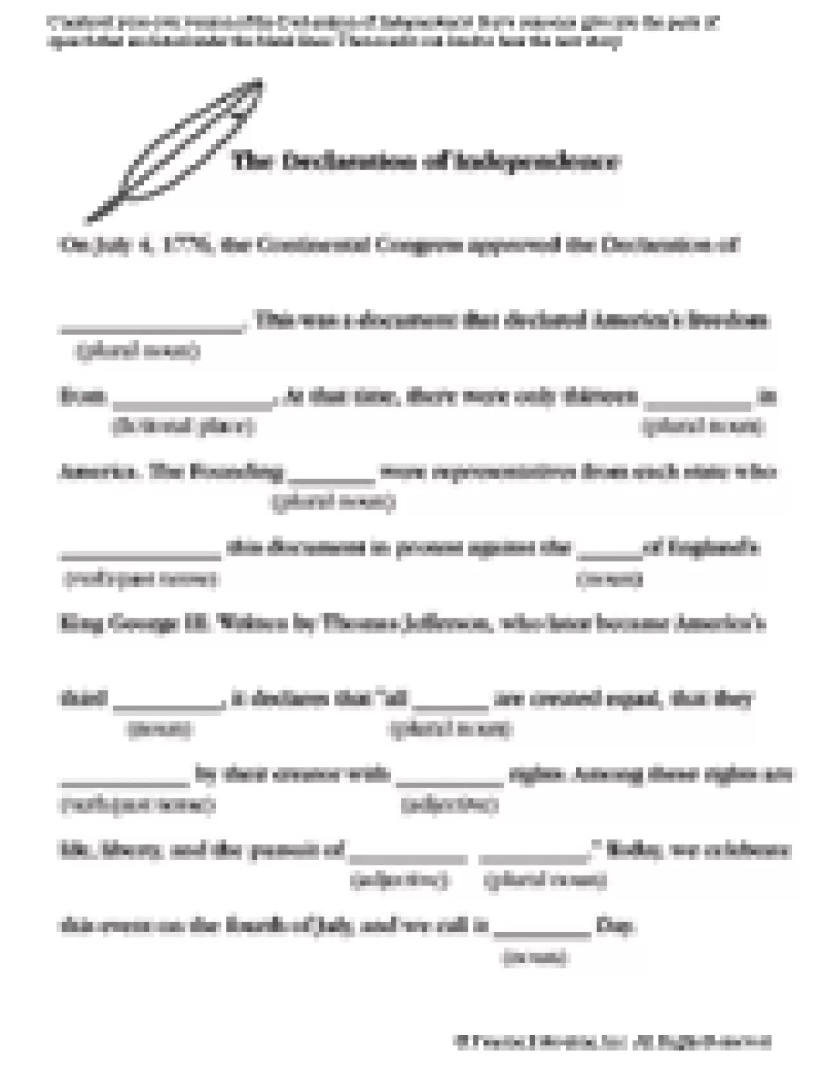 Paraphrase the Declaration of Independence activity sheet for grammar practice Worksheet for paraphrasing the Declaration of Independence for fifth graders