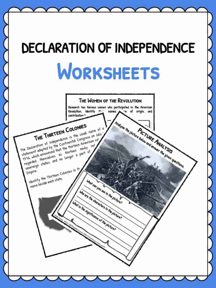 Engaging activity for understanding the Declaration of Independence language Worksheet designed for paraphrasing the Declaration of Independence for fifth graders