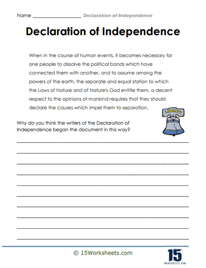 Engaging activity to simplify the language of the Declaration of Independence Worksheet for paraphrasing the Declaration of Independence for fifth graders
