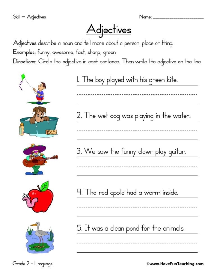 Adding Adjectives Worksheet for 5th Grade Lesson 10 Fifth grade student practicing descriptive writing by adding adjectives to a paragraph on a western themed worksheet