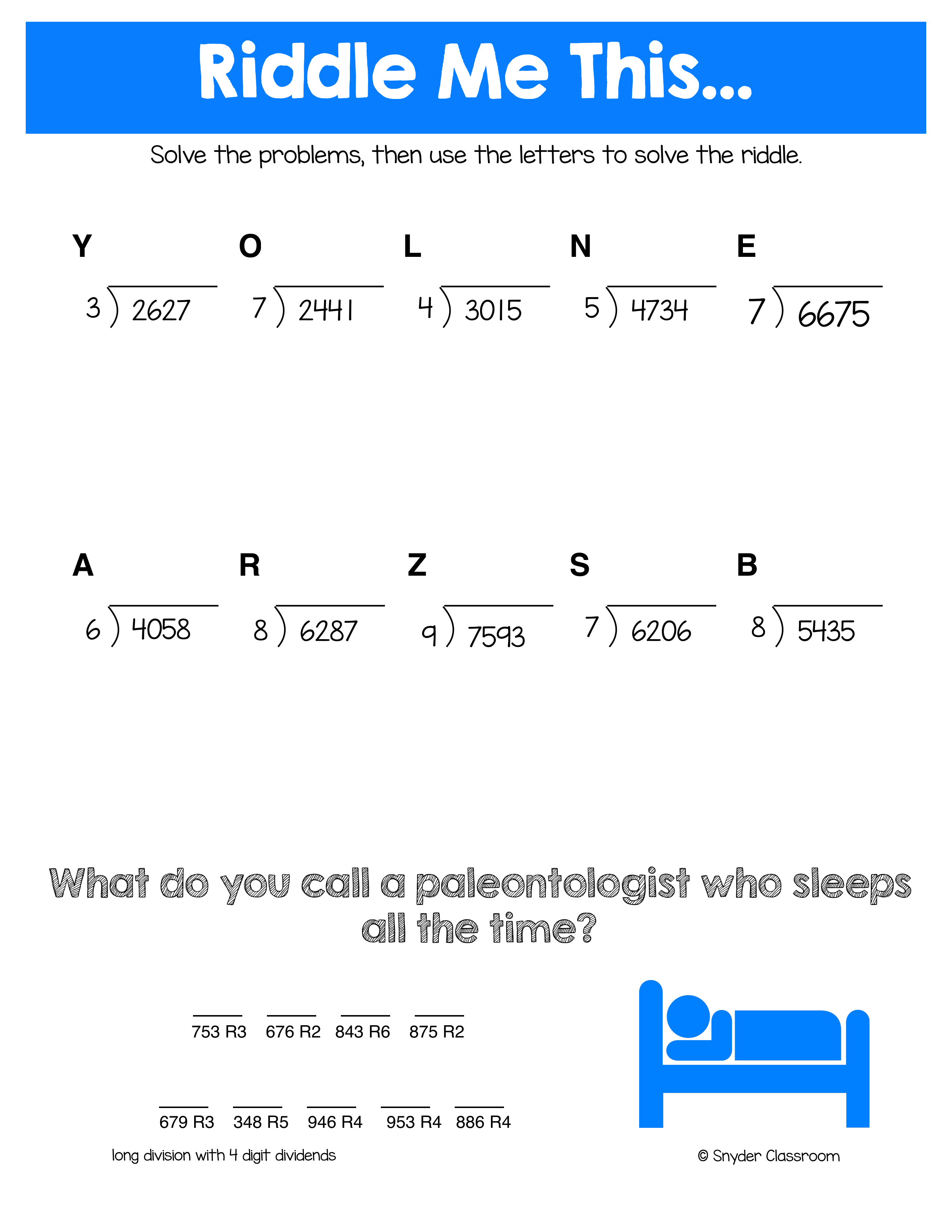Fifth grade students solving a Halloween division riddle worksheet featuring ghost-themed math problems