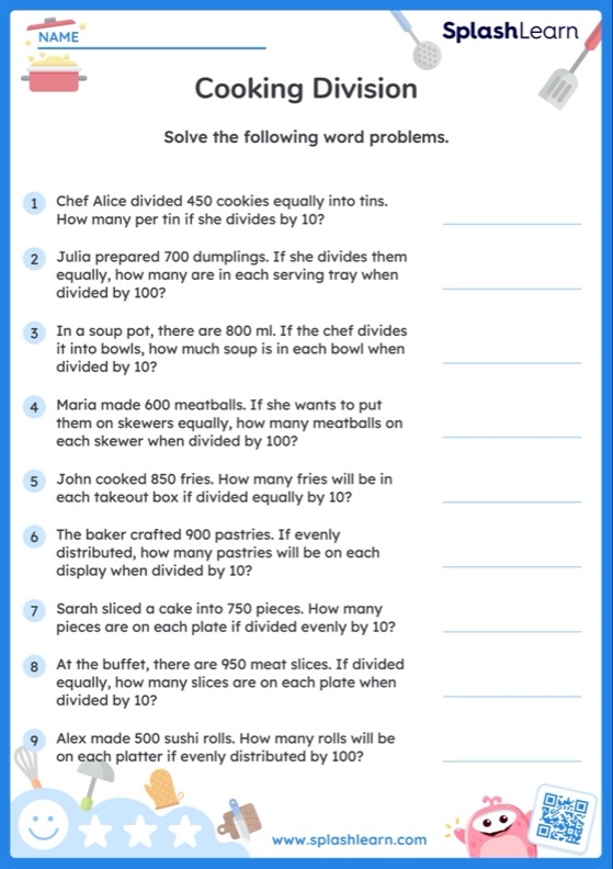 Interactive classroom activity focusing on real-life division scenarios Students engaged in a division word problems worksheet for fifth grade math