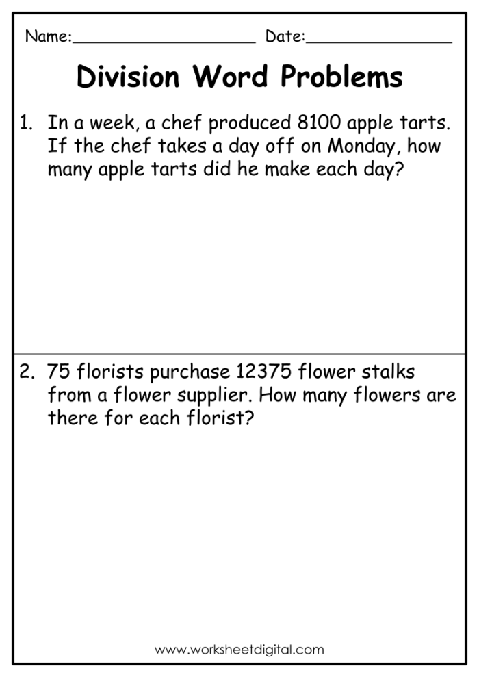 Classroom Math: Division Word Problems Worksheet for Fifth Graders Students working on division word problems in a fifth-grade math worksheet