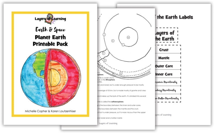 Fifth grade student worksheet for labeling the layers of the Earth diagram