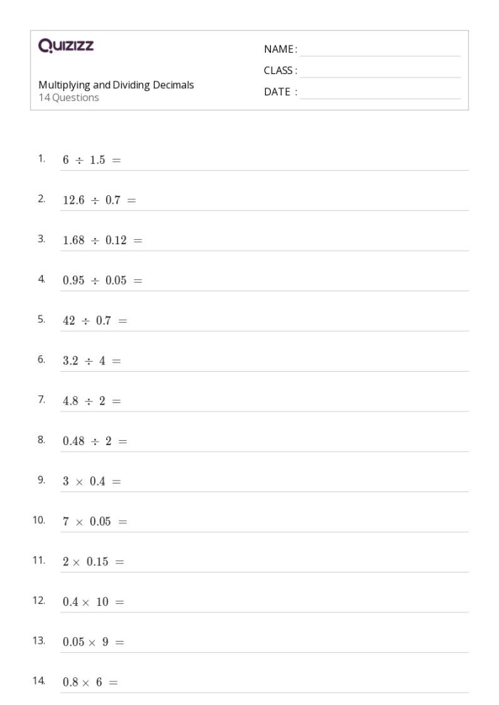 Fifth grade math worksheet featuring Easter treats for practicing decimal division