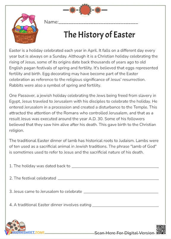 History of Easter worksheet for fifth grade algebra practice 2 Fifth grade students solving algebraic equations while learning about the history of Easter