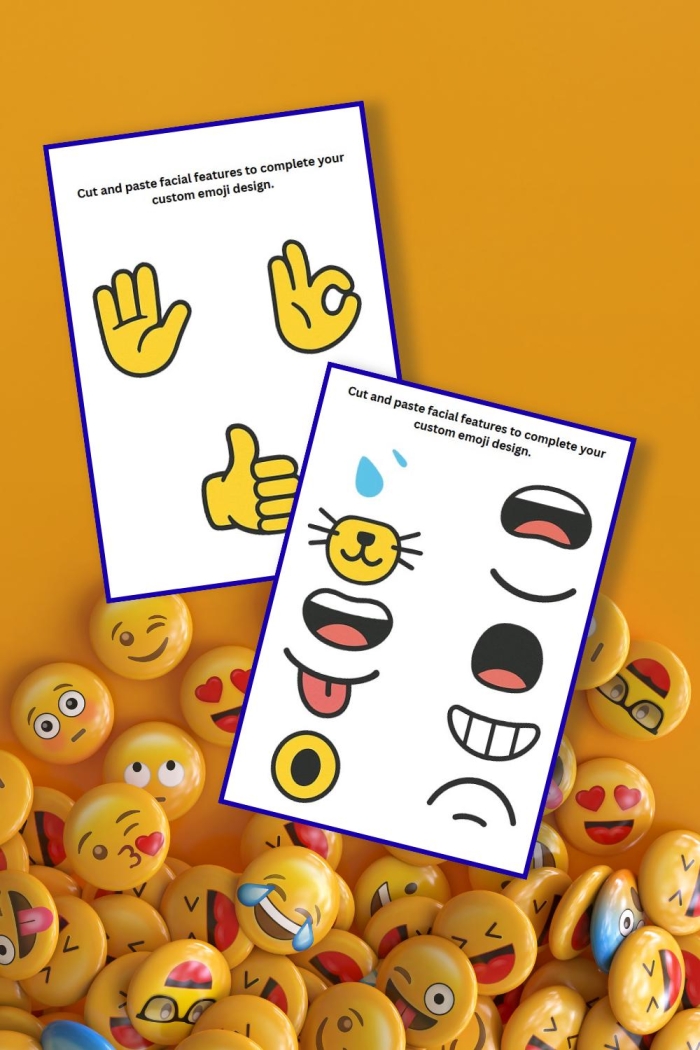 Fifth grade student filling out a creative design your own emoji worksheet for a geography project