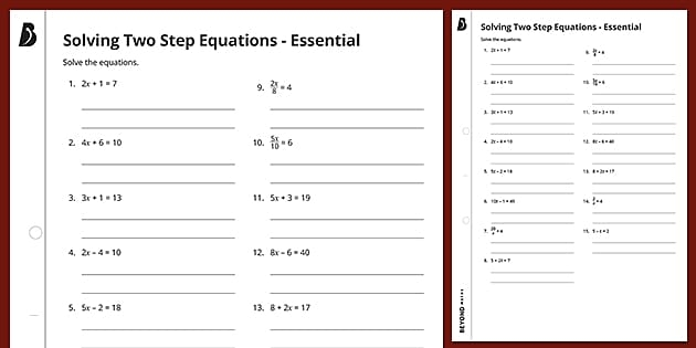 Solving One- and Two-Step Equations Practice Problems for Grade 5 Fifth grade students solving one and two step algebraic equations on a practice worksheet with variables and operations