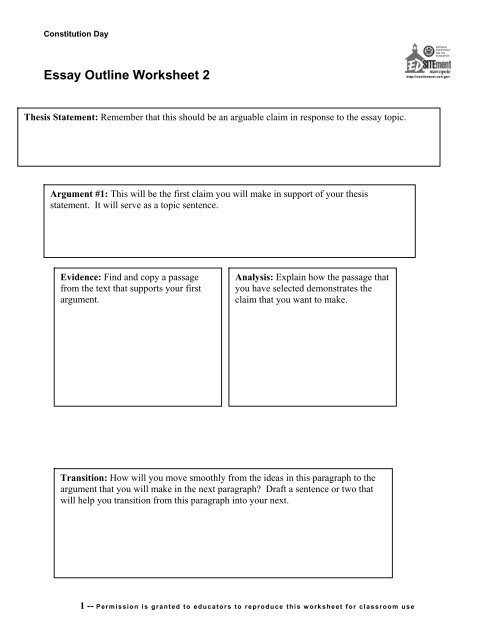 Helpful tips for creating an essay outline for students Worksheet for outlining an essay with tips for fifth graders