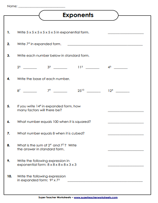 Step-by-step guide to mastering exponents for kids in grade five Exponents Expressions worksheet designed for fifth graders to simplify learning
