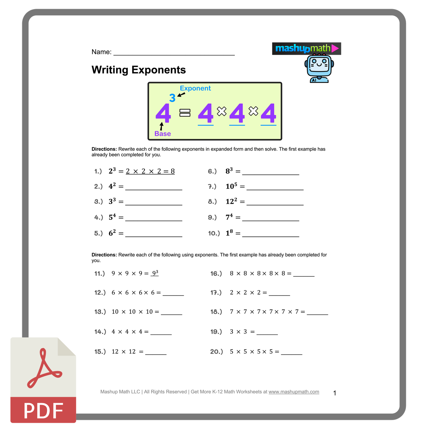 Step-by-step guide on exponents in a fun and engaging worksheet for kids Exponents Expressions worksheet for fifth graders to simplify learning math concepts