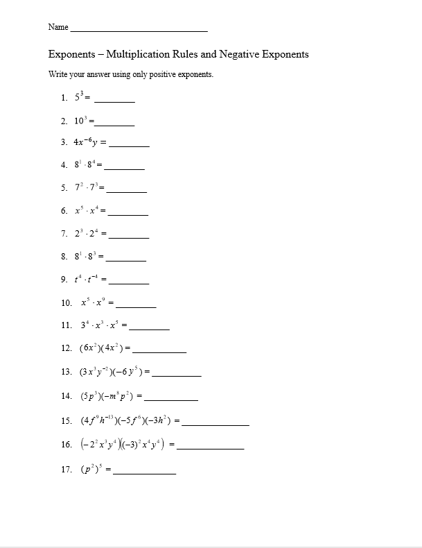 Worksheet designed to help kids master exponents through step-by-step instructions Exponents Expressions worksheet for fifth graders to simplify learning concepts