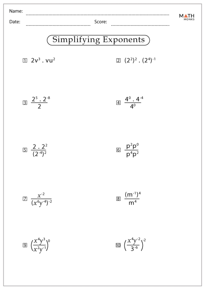 Step-by-step exponents worksheet designed for fifth-grade students Worksheet featuring exponents expressions for fifth graders to enhance their math skills