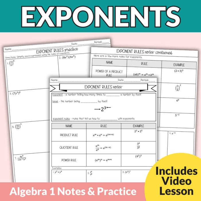 Introductory worksheet on exponents for fifth grade students Exponents Rules worksheet for fifth graders to enhance their understanding of exponents