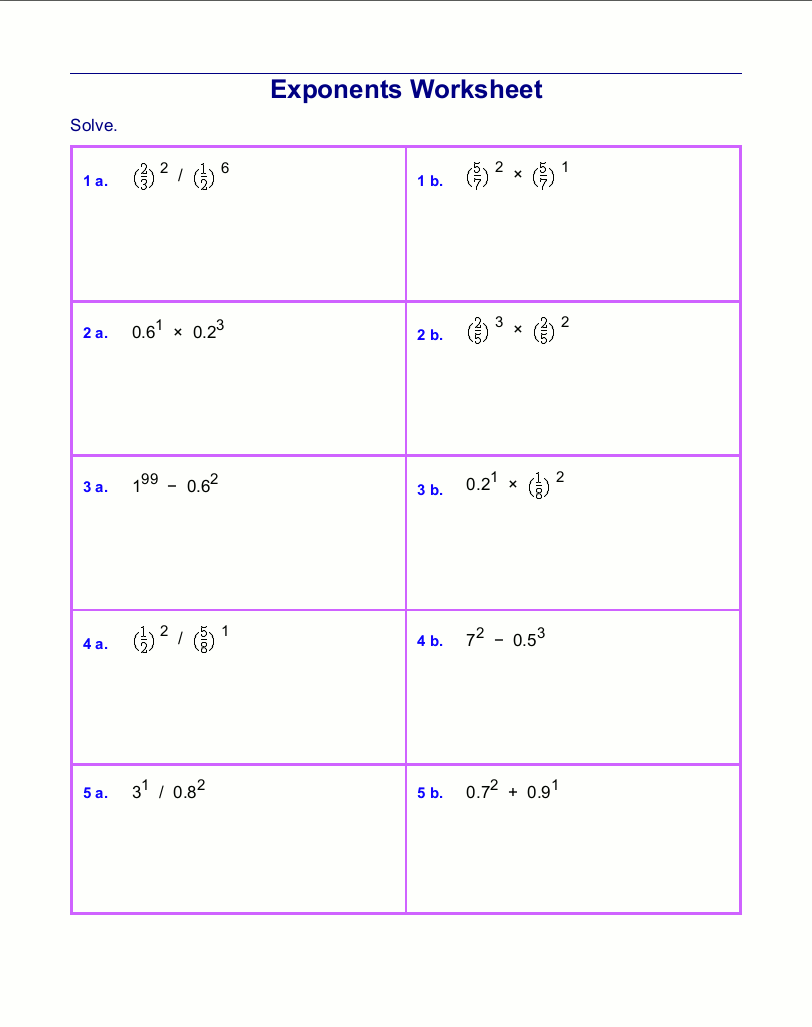 Introductory worksheet for mastering exponent rules in fifth-grade math Exponents Rules worksheet designed for fifth graders to enhance their understanding of exponents