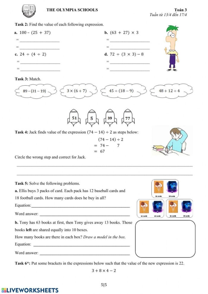 Practice finding the value of expressions with this engaging worksheet for fifth graders Fifth grade algebra worksheet for finding the value of expressions with variables