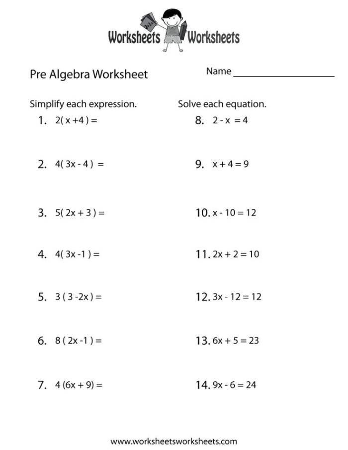 Mixed Operations worksheet for Fifth Grade Colorful pumpkins and autumn leaves adorn this pre-algebra equations worksheet for fifth graders. Fun fall-themed pre-algebra equations for fifth grade students to enjoy while learning.