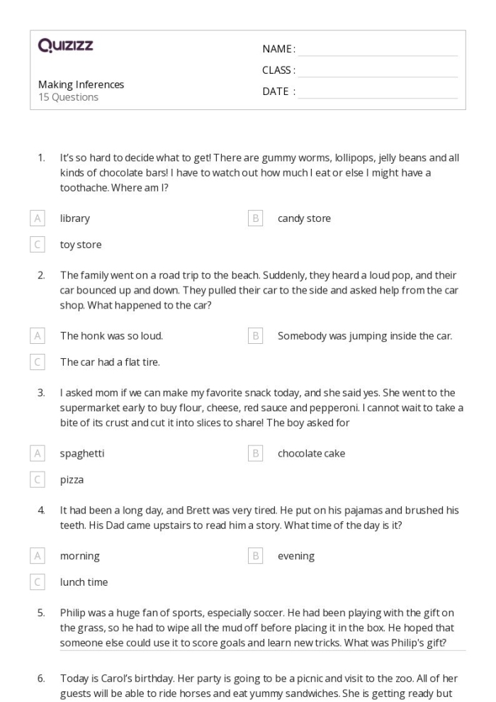 Fifth Grade Making Inferences to Interpret Fiction Worksheet Image 9 Worksheet for making inferences and interpreting fiction for fifth-grade students