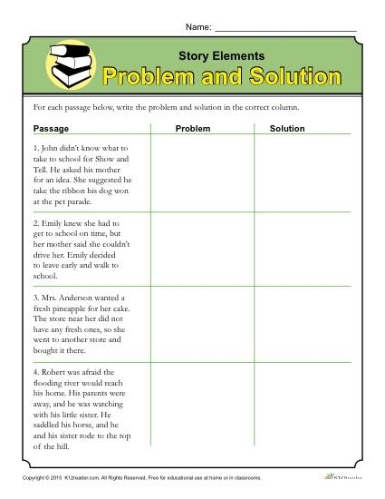 Fifth Grade reading worksheet on problem and solution with transition words Worksheet featuring fifth graders practicing problem and solution comprehension through fiction stories