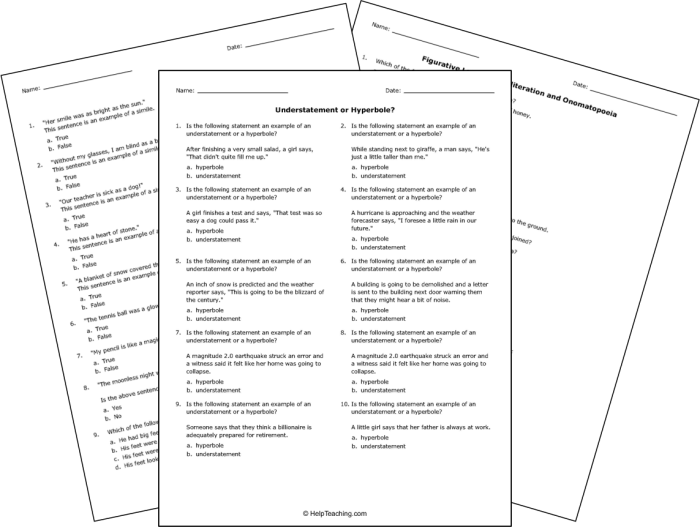 Fifth grade figurative language handout worksheet for classroom instruction