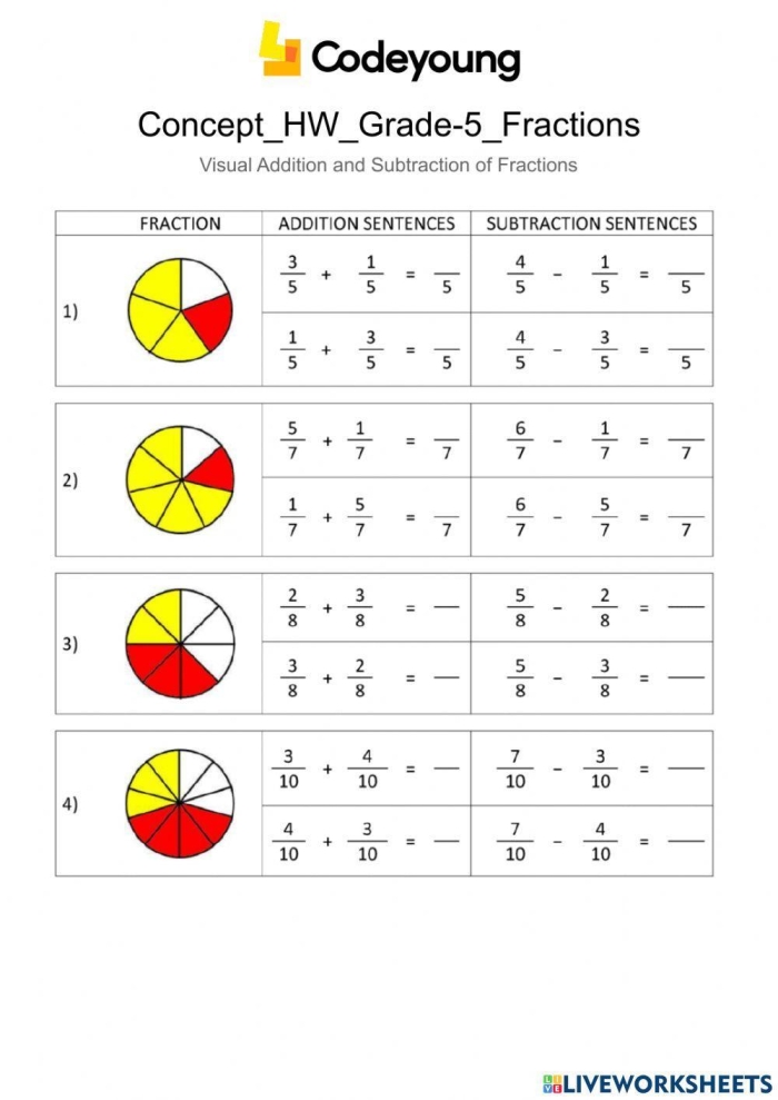 Fifth graders working on a Fraction Concepts worksheet to enhance their math skills