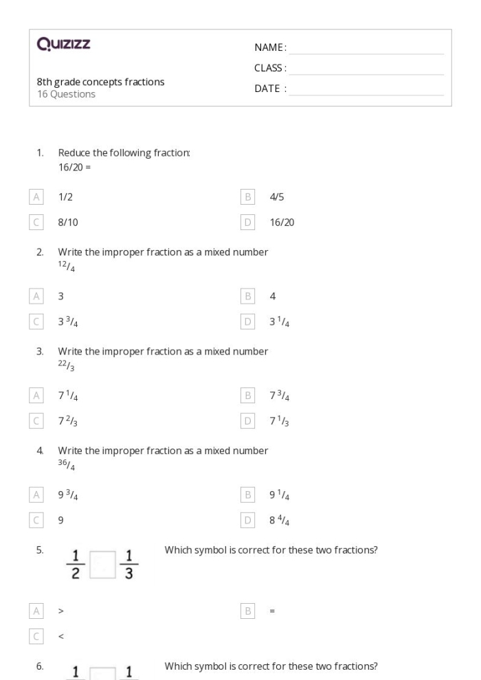 Fifth grade students practicing math problems with fraction concepts in a vocabulary worksheet