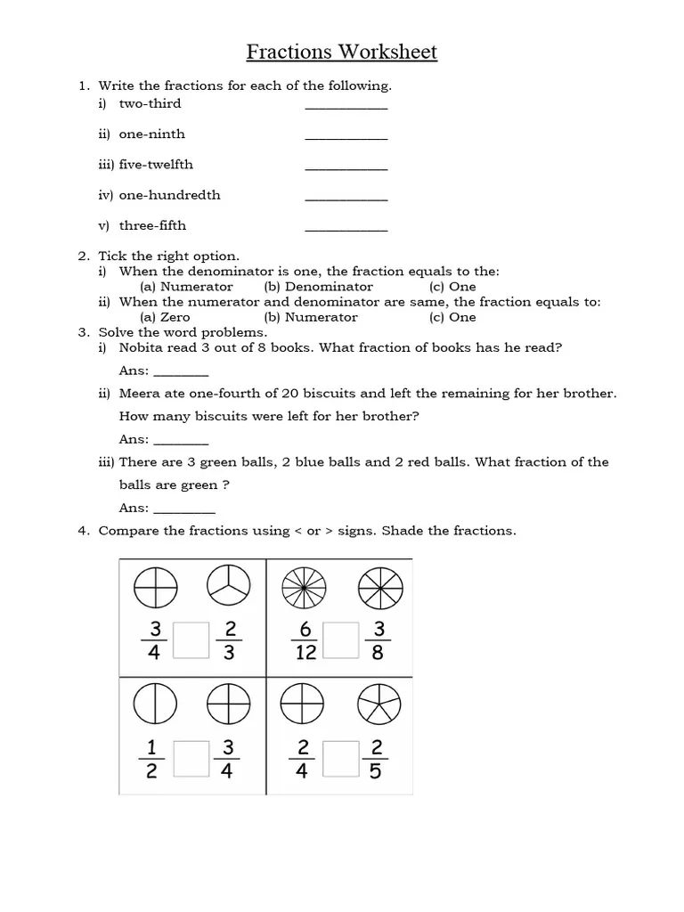 Focus on Fractions worksheet for grade five, image 9 Worksheet featuring fifth-grade students practicing fraction concepts