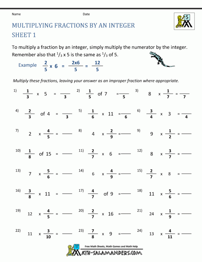 Fifth grade worksheet for practicing the multiplication of fractions by fractions