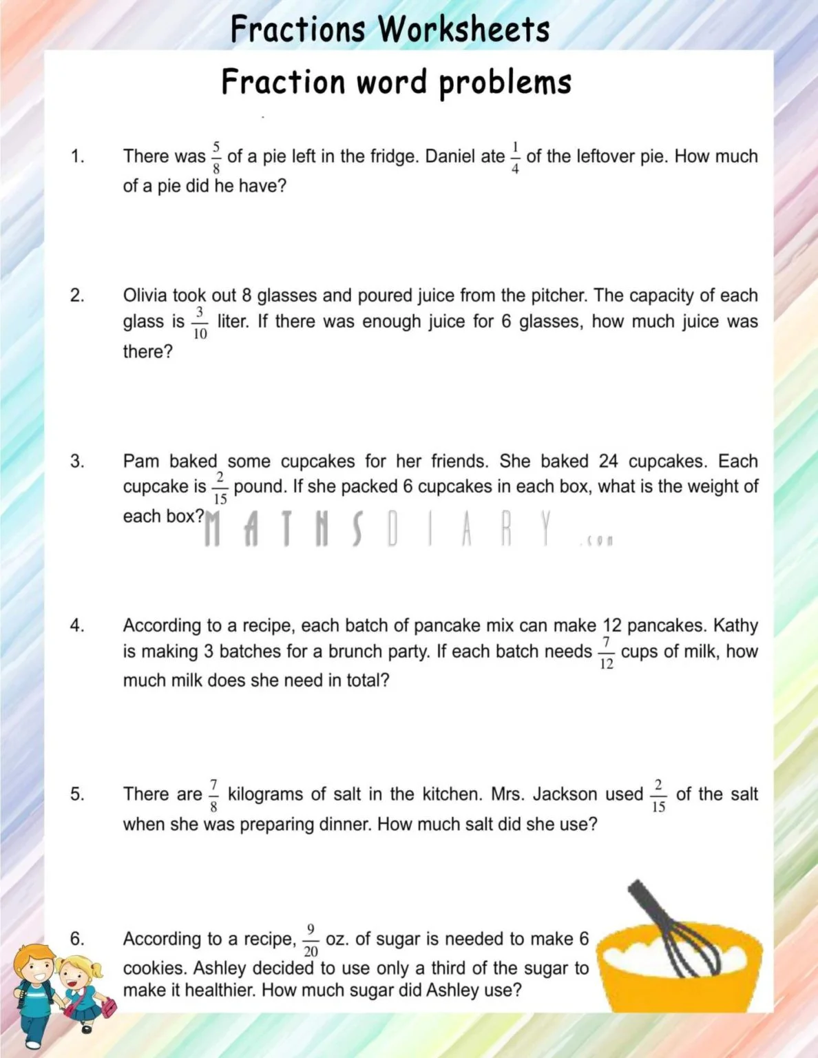 Engaging activities for practicing fraction word problems in geometry Worksheet featuring fraction multiplication word problems for fifth graders