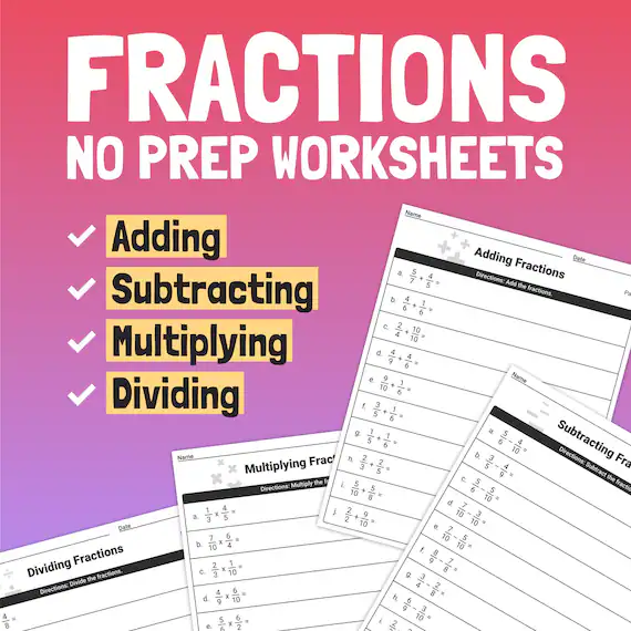 Fifth grade students practicing math skills on the Fabulous Fraction Review worksheet