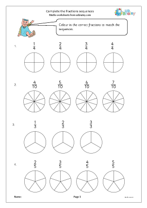 Fifth grade student completing a math worksheet about various fraction concepts
