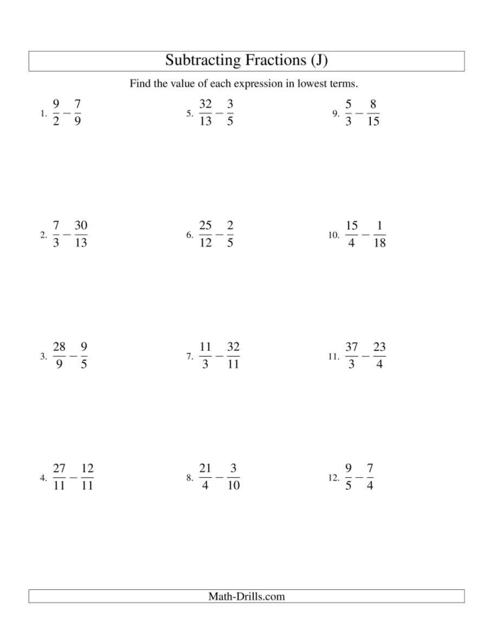 Subtracting Fractions With Unlike Denominators Worksheet 16 Fifth grade math worksheet focused on subtracting fractions with unlike denominators for pattern practice