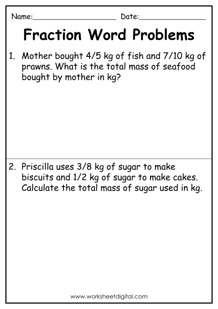Fifth grade students solving multi-step fraction word problems with visual examples and step-by-step solutions