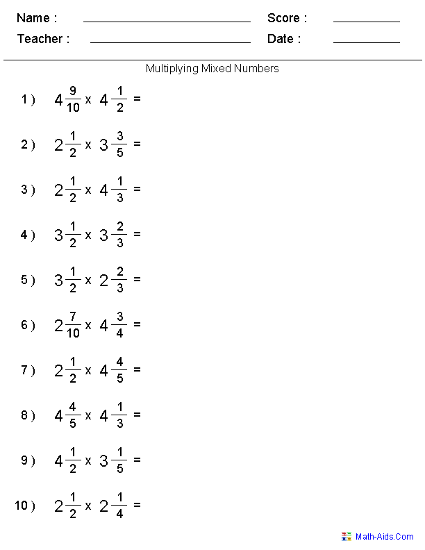 Fifth grade student working on a How to Multiply Fractions worksheet to improve math skills