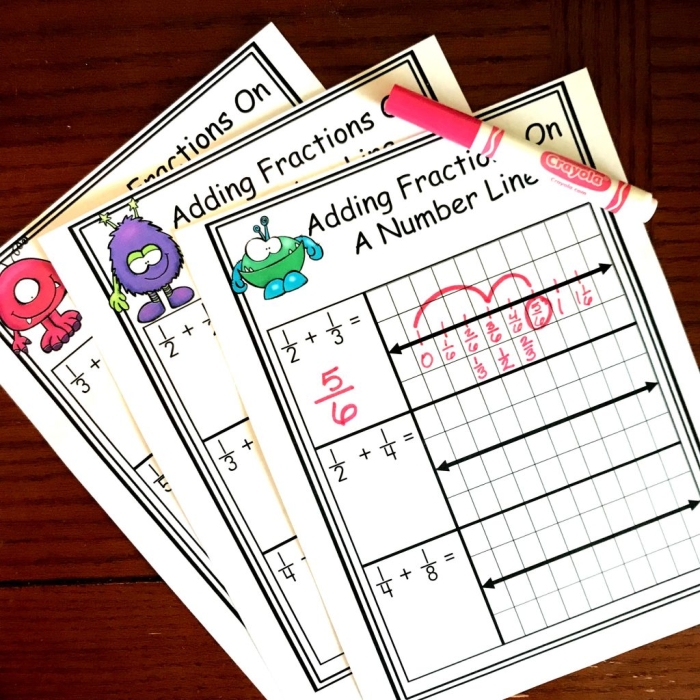 Worksheet for adding fractions with like and unlike denominators for fifth graders