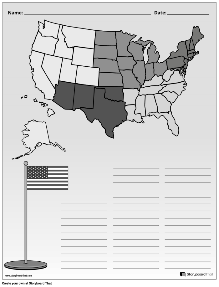 Interactive learning activity showing a colorful states puzzle game for elementary history class Fifth grade students completing a 50 states geography puzzle worksheet with map and state names to match