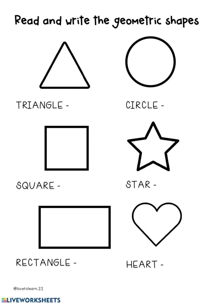 Fifth grade geometry worksheet with shape identification and measurement practice problems for students