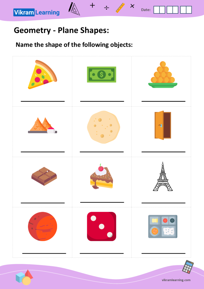 Fifth grade geometry worksheet with shapes and angles for students to identify and measure