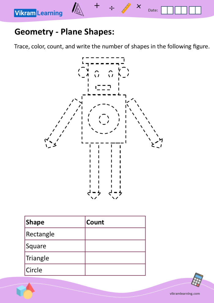Fifth grade students practicing geometric shapes and properties on a geometry worksheet