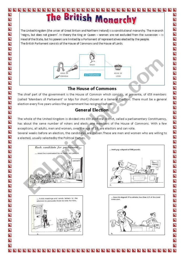 Fifth grade social studies worksheet comparing democratic and monarchical government structures